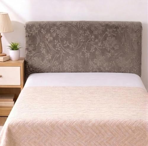Image of HOMETHREADS Stretchable Velvet Headboard Cover | Soft, Dust-Proof & Wrinkle-Resistant Bed Back Protector | Fits Leather, Wooden & Fabric Bedsides | for 3ft to 3.5ft Beds (Khaki, 90x65Cm)