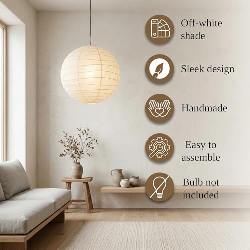 Image of Nogy Lantern Lamp Pendant Light - Paper Lantern Pendant - Off White Paper Pendant Light - Rice Hanging Light, Perfect for Home Decor