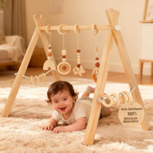 Blomise Spielbogen Baby Holz für Babies, Höhenverstellbarer & Schadstofffreier Baby