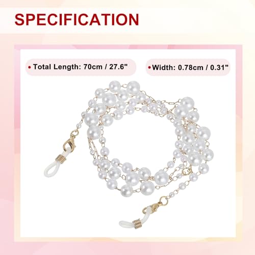 Image of uxcell Beads Eyeglass Chain, Pearl Glasses Strap Eyewear Retainer Chain Around Neck Sunglass Holder for Girls Women