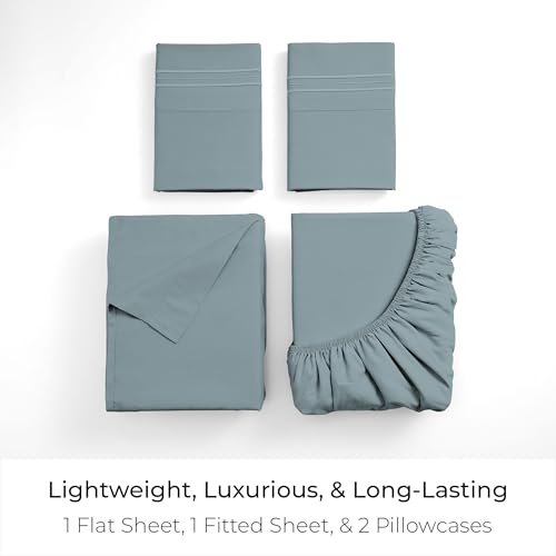 Mellanni King Sheets Set - 4 PC Iconic Collection Bedding - Hotel Luxury, Extra Soft, Cooling Bed Sheets - Wrinkle, Fade, Stain Resistant (King, Spa Blue) - Image 4