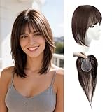 EREE HAIR Glatte Echthaar-Topper für Frauen mit dünner werdendem Haar, 7,9 x 11,9 cm, handgefertigt, Mono-Spitzen-Basis-Topper, Haarteil, 25,4 cm, Clip-in-Oberteil, Haarteil für den täglichen Gebrauch