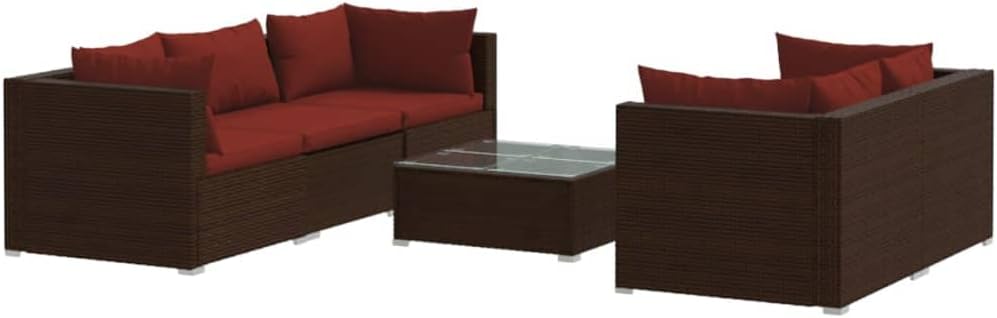 vidaXL Patio Lounge Set 6 Piece, Patio Furniture Set for Outdoor Garden, Sectional Sofa with Cushions, Middle Sofa, Poly Rattan Brown