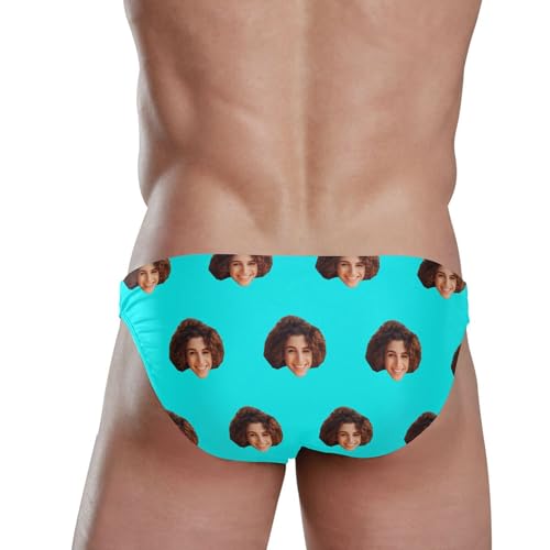 Custom Face Light Blue Swim Briefs for Men Swimsuit Bikini Swimwear S3