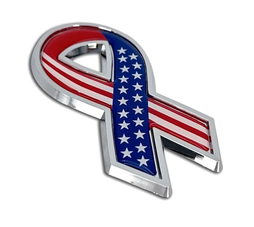 Image of Elektroplate USA Flag Ribbon OEM Chrome Emblem for Cars, Trucks, and All Auto | Universal Fit at 3.25 inch x 2.5 inch | Weatherproof