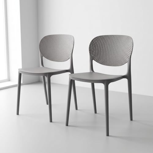 Image of INNOWIN Casper Stackable Arm Chair | Accent Chair for Living Room Home, Bedroom, Cafe and Hotels | 3- Year Warranty | Set of 2 | Plastic | Grey
