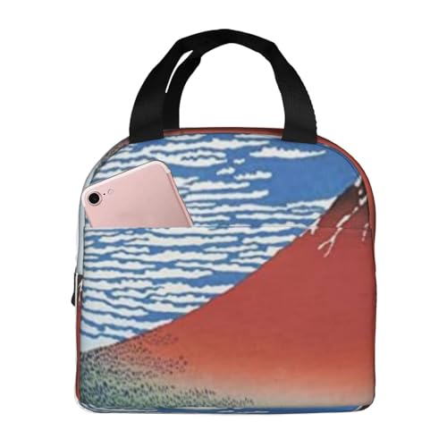 保温ランチバッグ 大容量 防水 熱漏れ防止 おしゃれで丈夫 通勤 通学 アウトドアに便利 男女兼用 (アート-大赤富士 マウスドフォトド 浮世絵)