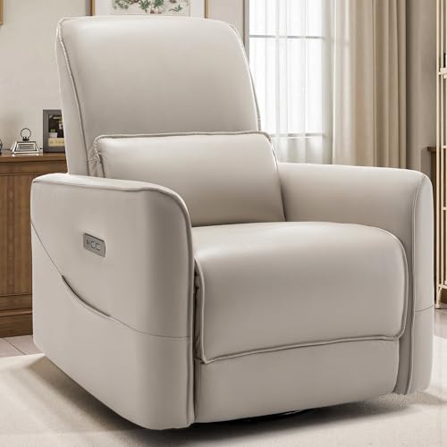 Image of Korser Nursery Glider Recliner Chair, Power Rocker Swivel Recliner with USB and Type-C Ports, Electric Reclining for Adults with Streamlined Side Pocket, and Lower Back Support for Living Room
