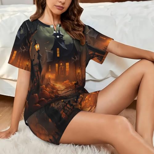 Pijama de Halloween para mujer: conjunto de manga corta ligero 3
