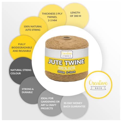 Creative Deco 300m Juteschnur Natur Braun | 985 Fuà | 2-3 mm Dicke 3-Lagig | Jutekordel Jutegarn Hanfschnur Juteband Paketband Stark | Jute Schnur Kordel Seil Für Dekoration, DIY Handwerk, Verpackung – Bild 6