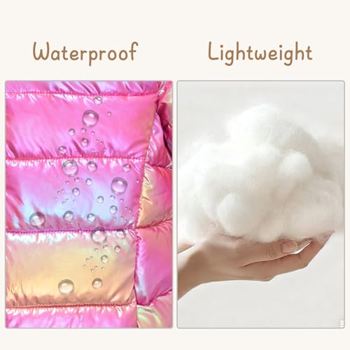 Image of Lovekider Hooded Puffer Jacket for Girls 4-12T Down-Alternative Winter Coat Shiny Outerwear for Kids