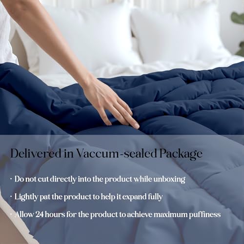 Image of ROYALE LINENS Comforter - Queen Size Duvet Insert - All Season Soft Quilted Comforters with 8 Corner Tabs - Down Alternative Bedding Comforter - Box Stitched Duvet Insert (Navy, Queen 88 inchx88 inch)