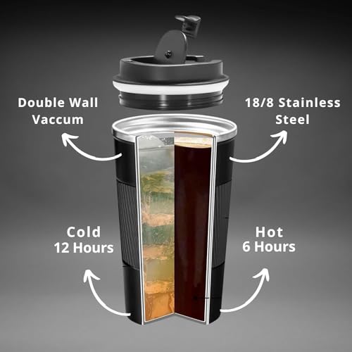 Image of Novo Insulated Coffee Travel Mug, Double Walled Stainless Steel Tumbler, Insulated Cup with Leakproof Lid, Thermal Mug with Non-Slip Protective Grip