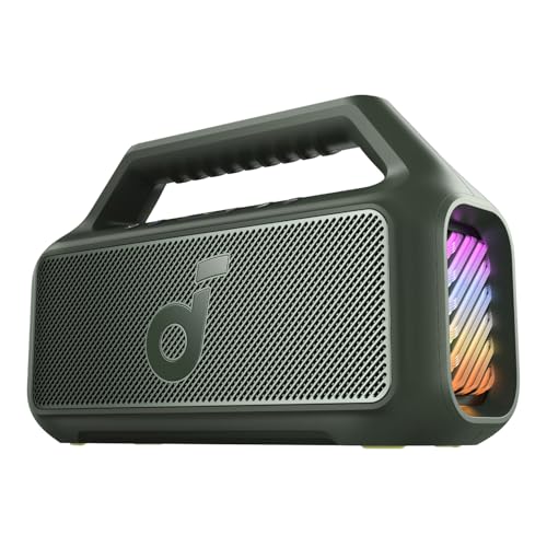 Soundcore Altavoz Bluetooth Potente Boom 2, con Potente Sonido 80W Gracias al Subwoofer y BassUp™, 24h, IPX7, Tiene Luces RGB, Puerto USB-C, para IR de Camping, a la Playa o al Campo Verde