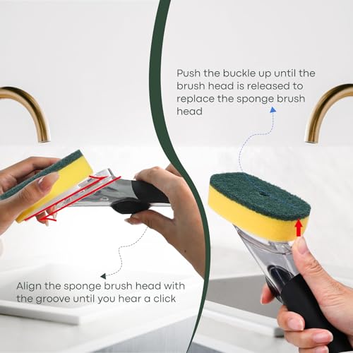 Image of Sponge Brush Refills for OXO Soap Dispensing Dish Brush - 4 Pack Dish Cleaning Soap Dispensing Head Replacement for Scrubber(Green)
