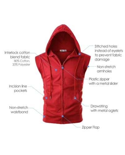 Image of Ohoo Mens Slim Fit Sleeveless Lightweight Zip Up Hooded Sweatshirt Vest Hoodie