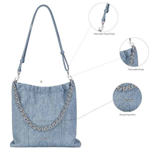 Image of LA FESTIN Split Leather Shoulder Bag for Women with Adjustable Strap, Chain Detail, Elegant Women's Crossbody Handbags