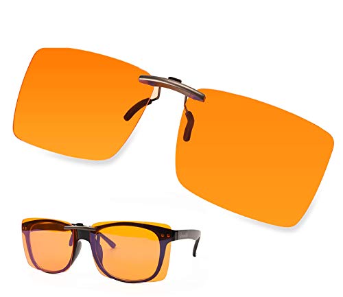 FONHCOO Clip on Blue Light Blocking Glasses Womens Mens over Prescription Glasses Frameless Lens Anti Eyestrain Headaches UV Filter Computer Gamer Eyeglasses Orange