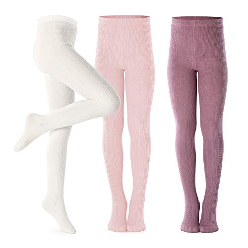 Image of Girls Tights Toddler Cable Knit Cotton Footed Seamless Dance Ballet Baby Girls' Leggings 3 /4 Pack