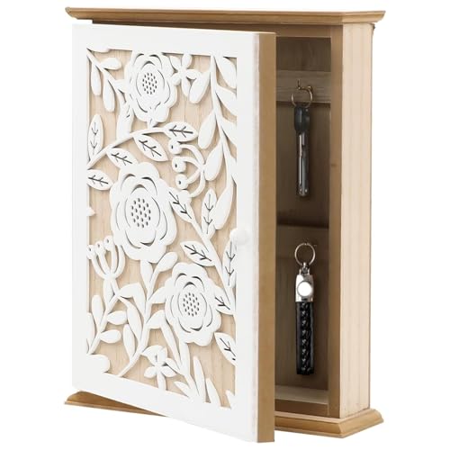 Llavero de madera – moderna de montaje en pared con 6 ganchos, elegante superficie tallada, organizador de llavero resistente | Ideal para apartamentos, pasillos, oficinas, salas de estar