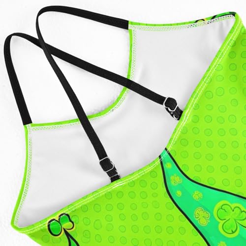 Gnomes Shamrock Hats Swimsuits for Girls Quick Dry Crossback One Piece Swimming Suits with Adjustable Strap 3T4
