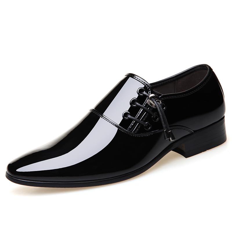 Dress Oxford for Men Lace Up Pointed Toe Vegan Leather Shiny Shoes Slip Resistant Rubber Sole Anti-slip Wedding2
