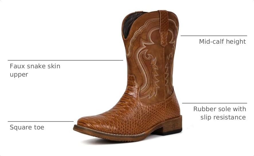 Image of IUV Cowboy Boots for Men Western Boots Square Toe Mid Calf Cowboy Boot