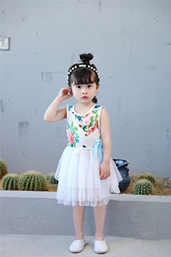 Niyage Little Girls Sleeveless Floral Princess Dress Tulle Tutu Sundress 3T White #TOP3