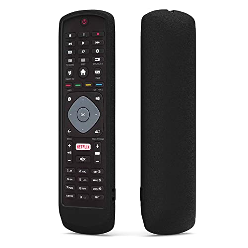 MOSHOU Funda con mando a distancia compatible con mando a distancia Philips. Dimensiones: 20,5 x 5,3 x 1,9 cm. Antiarañazos. Antideslizante. Carcasa de silicona (negro) Cover