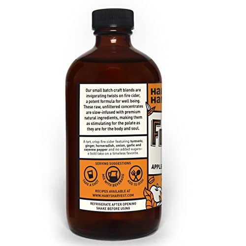 Hany's Harvest Unsweetened Fire Cider, 16 Oz Glass Bottle, All Natural Apple Cider Vinegar Wellness Tonic, Gluten-Free, Small-Batch, Handcrafted #TOP1