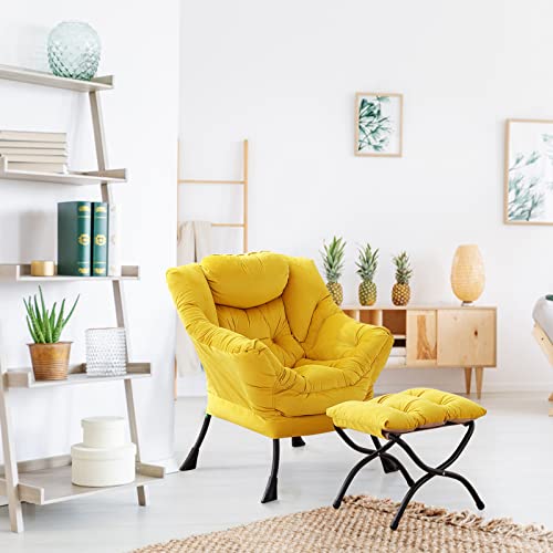 Image of LITA Lazy Chair with Ottoman, Comfy Accent Reading Chair, Yellow