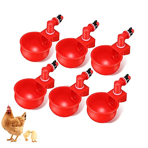 6 Stück Automatische GeflüGel Trinker, Henne Enten Automatische Kunststoff Trinker, Chicken Drinker Cups, Automatische Geflügeltränke Set für Hühner Enten Gänse Truthähne Vogel Wachtel, red