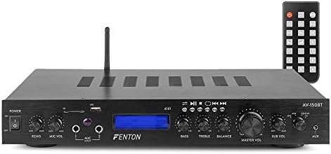 Fenton 5.1 Surround Sound Speaker System with Subwoofer and Home Cinema Theatre FM Radio Bluetooth Amplifier, Walnut Wood