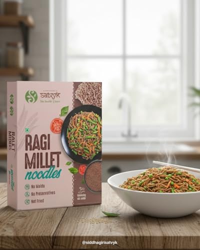 Image of S Siddhagiri's SATVYK THE HEALTH re STORE Ragi Millet Noodles (175gm) - With Tastemaker | No Maida | Ready to Cook Instant Millet Noodles | High Plant Protein & Fiber | Noodles