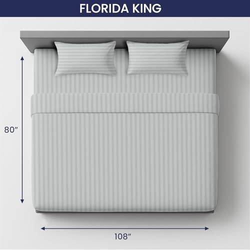 Image of SGI 108 inchx80 inch 4 Pc Florida King Sheet Set 600 TC 12 inch Deep, Light Gray Stripe