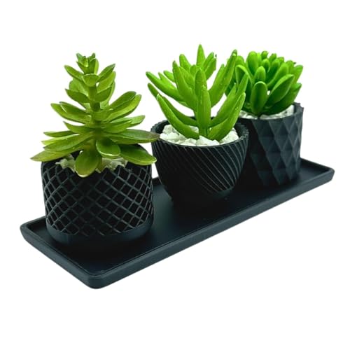 3 Vasinhos Decorativos com Mini suculenta Artificial + bandeja mo...