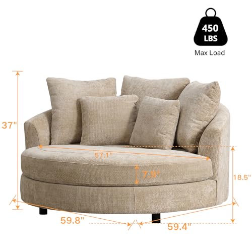 Sillón grande redondo con ruedas color beige miniatura 2