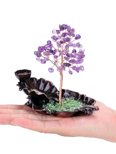 Top Plaza ATPUS30709 Waterfall Incense Burner, Backflow Burner Ceramic Stick Incense Holder Burner For Yoga Meditation, Leaf Shape Incense Crystal Tree Holder Aromatherapy Home Decoration-Amethyst thumb #3