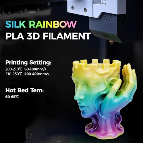 Image of Silk PLA Filament, Silk Rainbow 3D Printer Filament 1.75mm, Fast Color Change Each 8 Meters, Individually Vacuum Packed, 1KG Spool, 1kg Colorful Rainbow