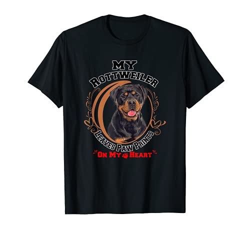 Rottweiler Dog Owner Paw Prints On My Heart T-Shirt, Black
