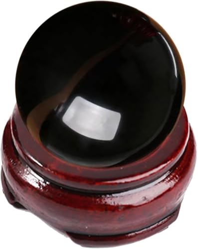 Obsidian Crystal Ball with Wooden Stand Crystal Ball Gemstone Sphere Figurine Black Decorative Obsidian Sphere for Home Witchcra