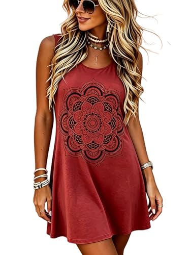 Image of LLHXRUI Sundresses for Women Sleeveless Boho Summer Dress Elegant Vacation Tank Dresses Casual Tunic Short Sun Dress