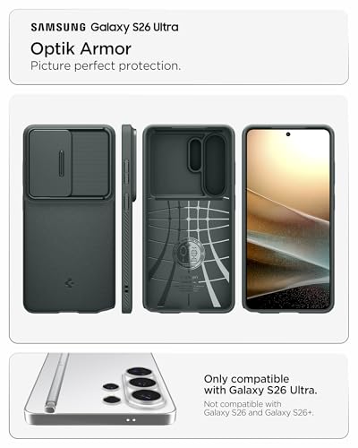 Image of Spigen Optik Armor | Samsung Galaxy S26 Ultra Case [Camera Protection] [Air Cushion Protection] Galaxy S26 Ultra Back Cover | TPU+PC - Abyss Green