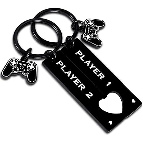 2PCs Funny Gamer Keyring Boyfriend Gifts from Girlfriend Matching Couple Gifts For Man Husband Gift from Wife Valentine Birthday Gifts Anniversary Christmas Gifts (2PCs Black) Cover