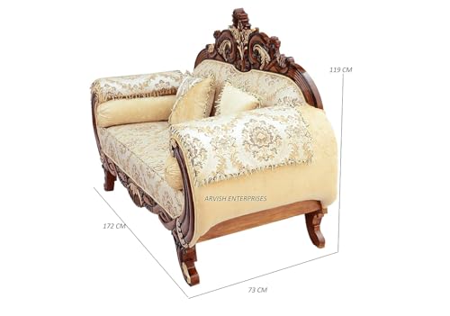 Image of Luxury Antique Sofa Set in a Classic Living Room Setting Solid Teak Wooden Five Seater Sofa Set with Cushion for Living Room | Honey Brown Finish | 208D x 76W x 119H cm (Design13)