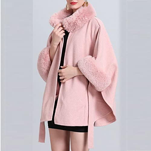 Women's Faux Fur Trim Open Front Cardigan Cloak Poncho Winter Wool Loose Fit Cape Fashion Thicken Warm Shawl Wrap Coats4