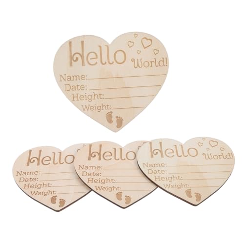 Alipis Unique Wooden Newborn Milestone Sign Heart Shape Baby Name Announcement Baby Shower Decor