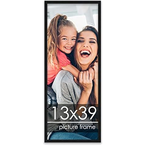 Poster Palooza 13x39 Frame Black Solid Wood Picture Frame | 0.75 Inch Moulding Width | Includes UV Acrylic Plexiglass, Foam Board Backing & Hanging Hardware Cover