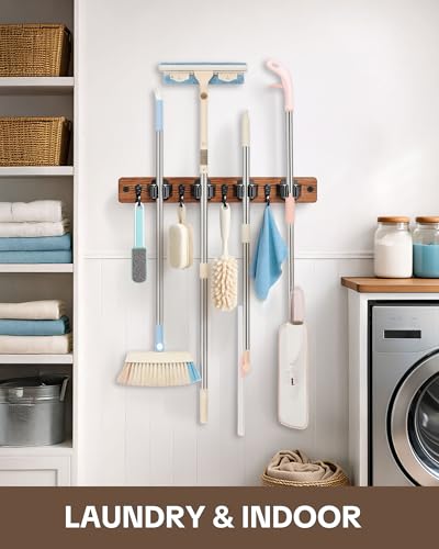 Lorbro-2-Pack-Broom-Holder-Wall-Mount-Wooden-Rack-with-4-Slot-4-Hook-Broom-and-Mop-Organizer-Wall-Hanging-Tool-Organizer-for-Laundry-Room-Closet-Garage-Kitchen