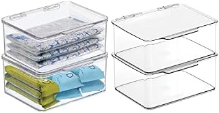 mDesign Set of 4 Storage Box  Small Storage Box with Lid for Kitchen and Refrigerator  Plastic Storage Box for Food Items  Clear